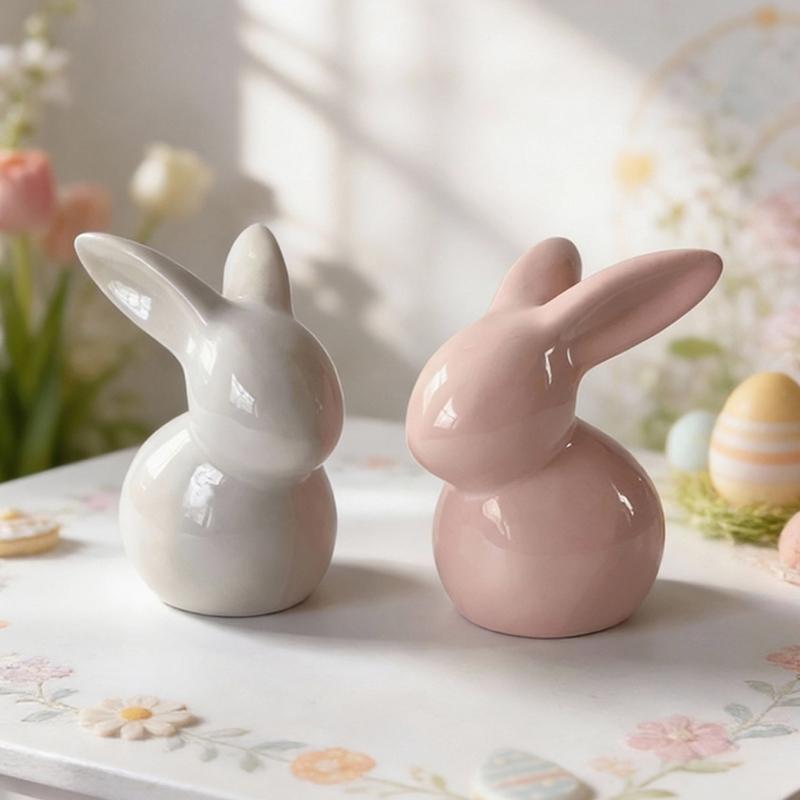 Basic Ceramic Rabbit Statue Sweet Small Animal Ornament Lovely Desk Decoration For Bookshelf Living Room Accent