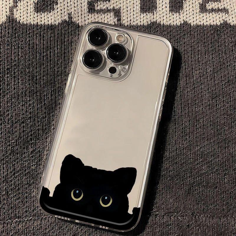 Cute Probe Black Cat iPhone11Promax Mobile Phone Case Transparent for Apple 11Pro Space Case 11/11