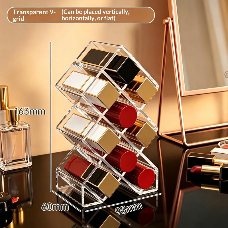 9 Slots Clear Acrylic Lipstick Holder Dustproof Transparent Cosmetic Organizer for Bathroom Countertop