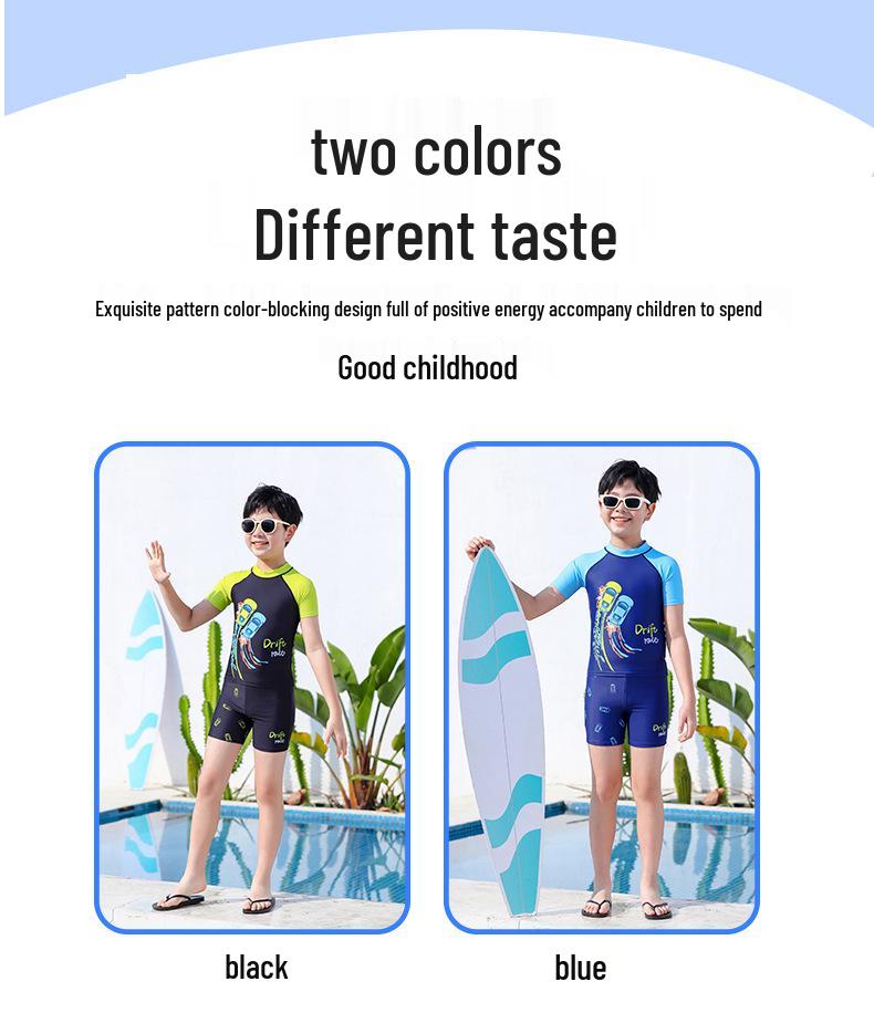 2026 Kids' Quick-Dry Short Sleeve Swimwear: Customizable Cartoon Boys' Sun-Protection Swimsuit