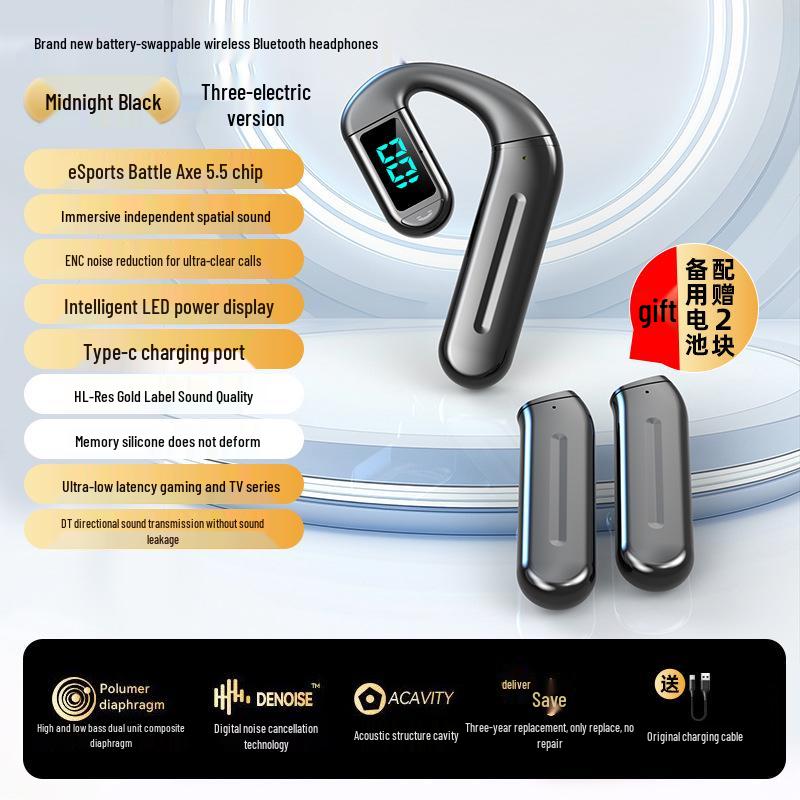 2026 Bluetooth Single Ear Wireless Earphone with Long Battery Life, Comfortable Over-Ear, Bone Conduction for Driving