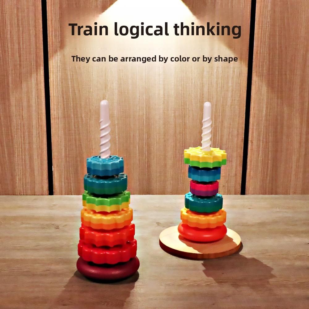 Rainbow Stacking And Rotating Toy For Early Childhood Development With Sensory And Cognitive Skills