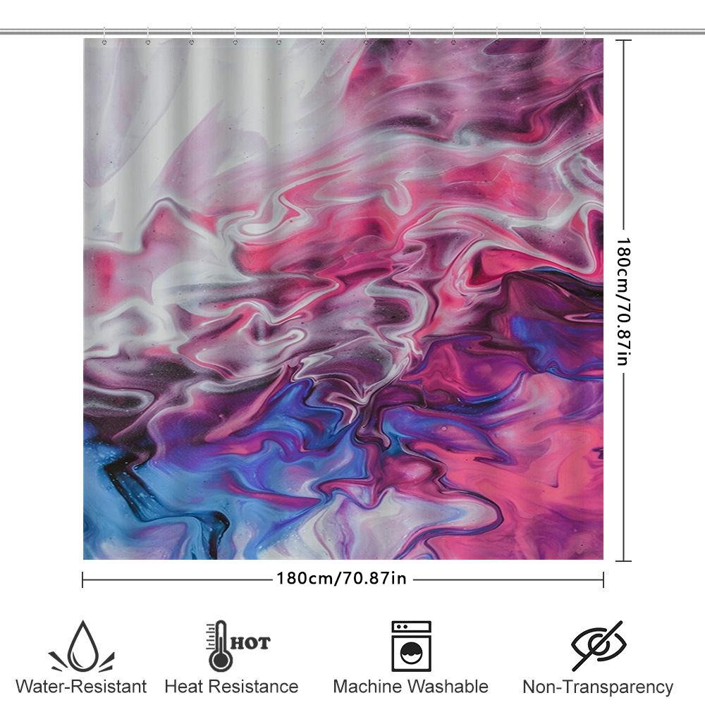Abstrakter Aquarell-Duschvorhang Rosa Blau Marmor-Design Für Badezimmer-Dekoration Polyesterstoff Mit Haken-Set (Weiß)