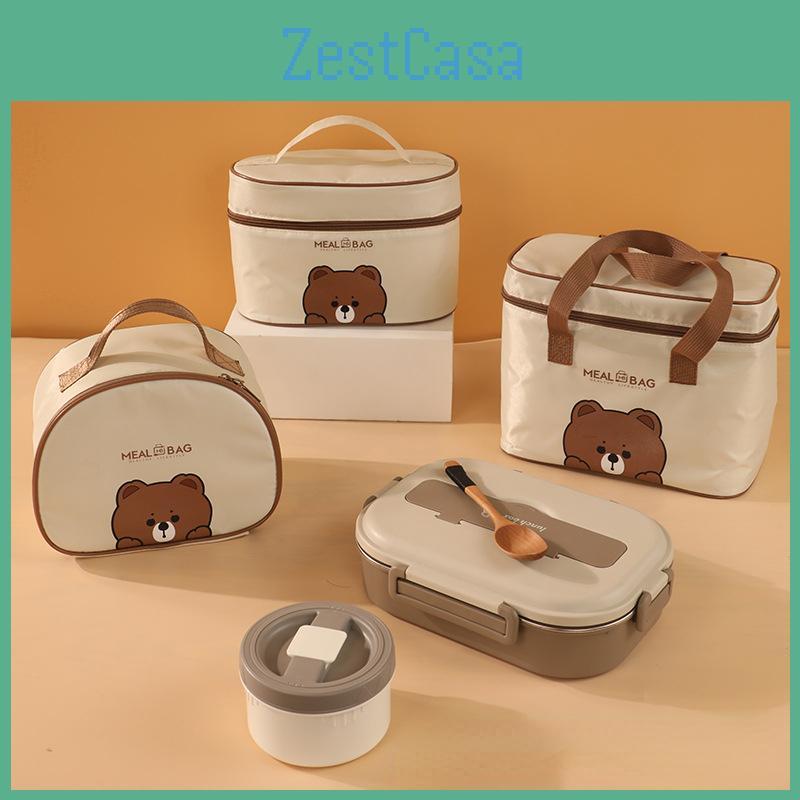 Bag Bear Leather Lunch Kids Large Capacity Bento Pouch For Children Thermal Insulated Cooler With Tableware Cup Tote Picnic Box