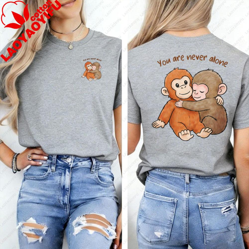 Viral Punch Cute Baby Monkey With Plush Toy Shirt Emotional Gift For Animal Lovers Kawaii Graphic Tshirts Fashion Casual Tshirt