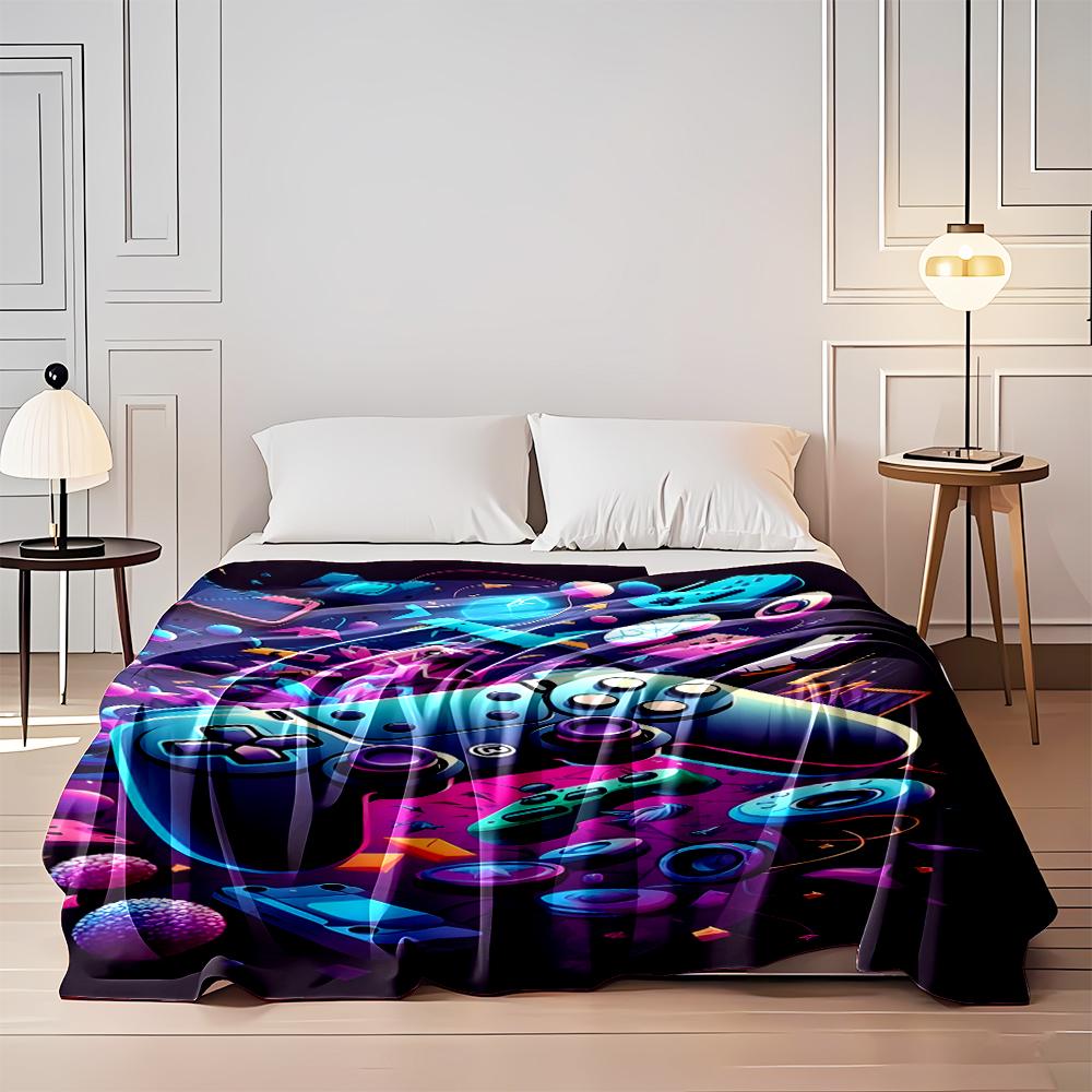 "Gaming Console Design - Fun Neon Art Style Flannel blanket for bedroom, living room, sofa, and nap sofas"