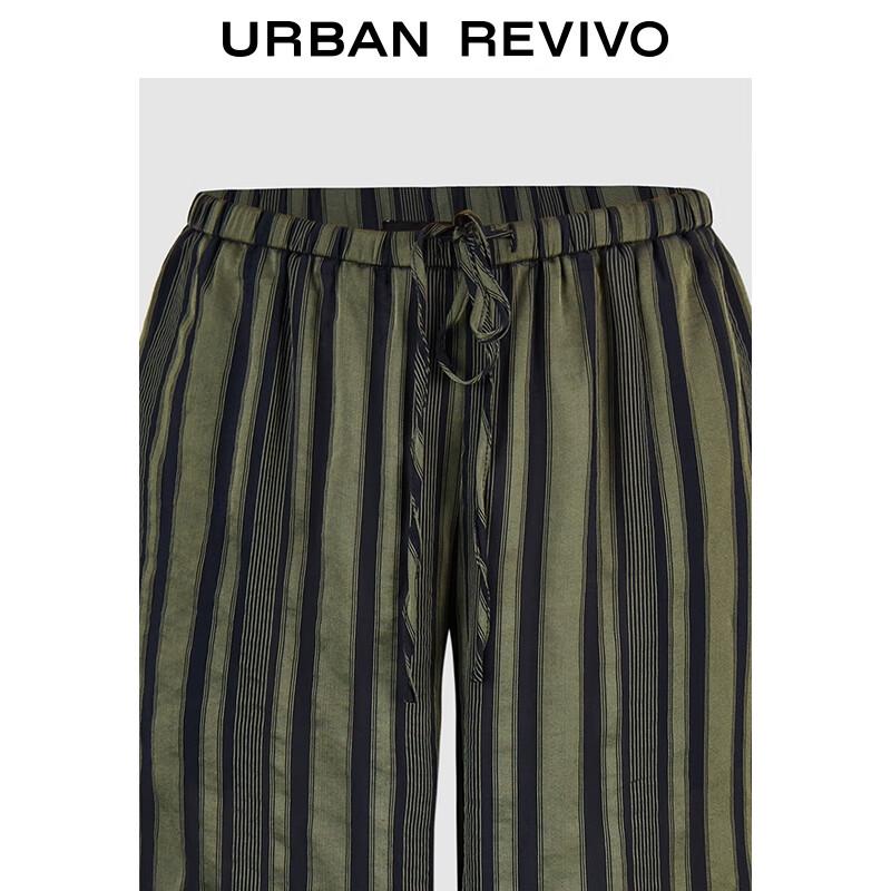 UR2025 Women's Striped Elastic Waist Drawstring Straight Leg Pants