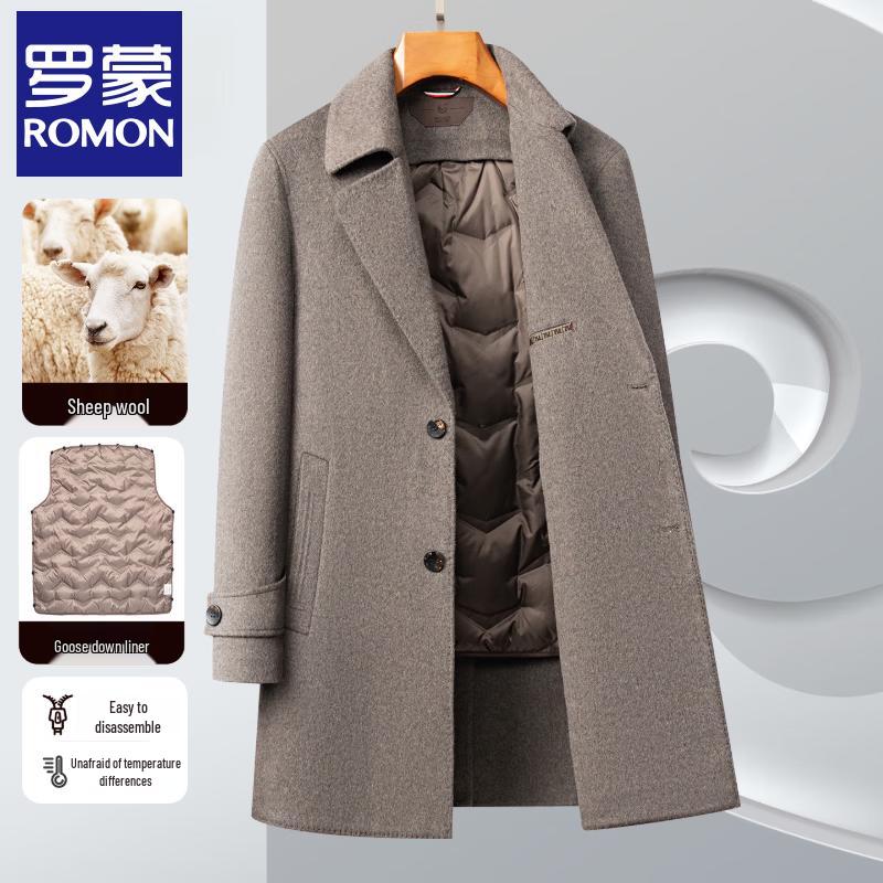 

Romon Men s 2025 Double-Faced Wool Blend Mid-Length Overcoat L
