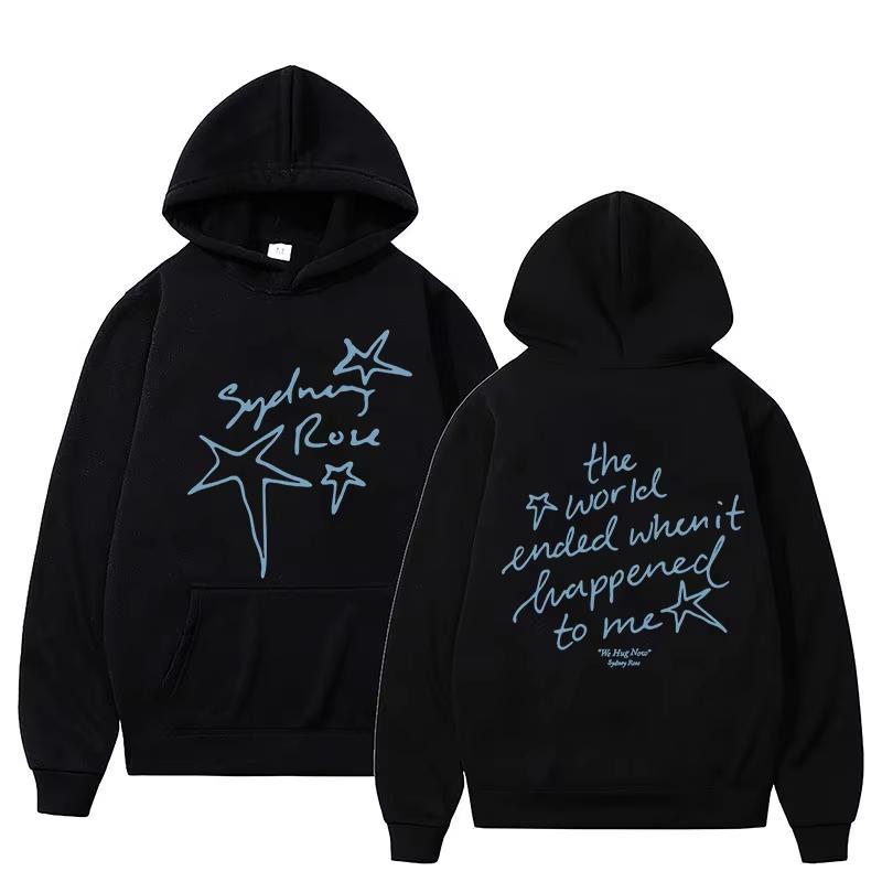 Sydney Rose Handwritten Star Lyrics Print Hoodie Men Women Harajuku Hip Hop Gothic Oversized Sweatshirt Perfect for Commute & Loungewear