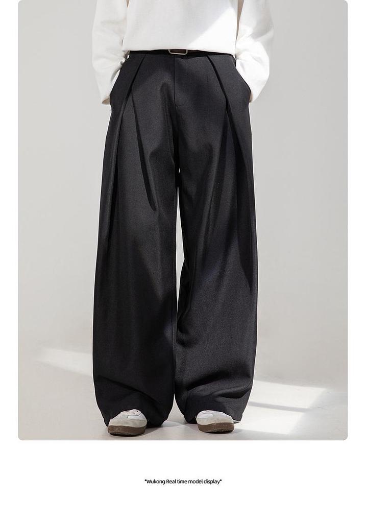 Pantalon décontracté plissé 3D style A-line Old Money pour homme – Pantalon de ville polyvalent haut de gamme pour le printemps et l'automne.