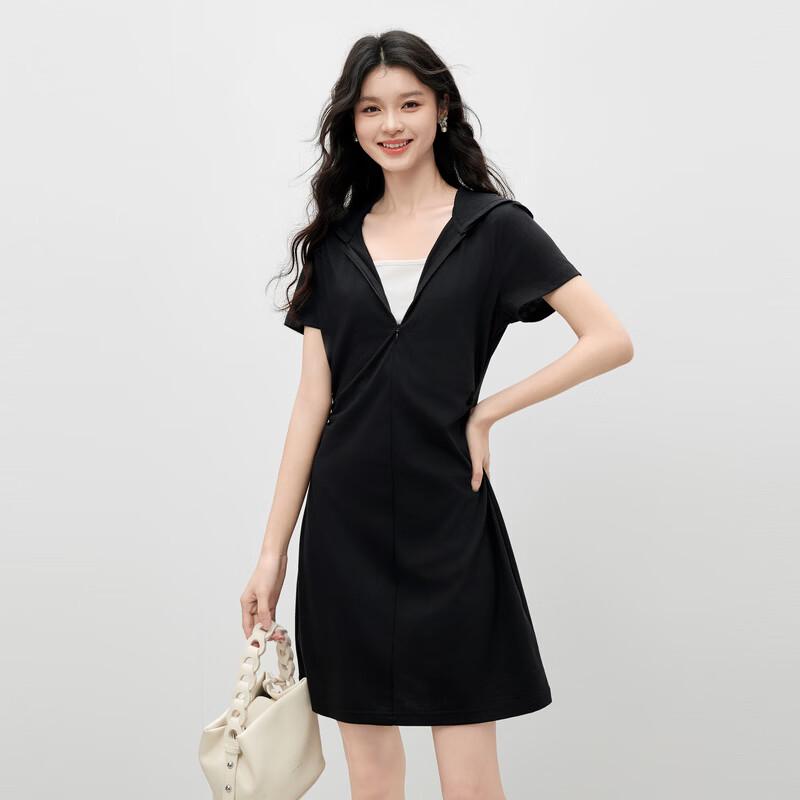 Women s Hooded Faux Two-piece V-neck Mini Dress L
