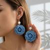 Korean sweet and cool blue denim fabric flower stud earrings women's niche design temperament versatile earrings