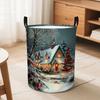 Merry Christmas Decorations Christmas Houses and Covered Cedar Trees, Polyester, for Garden Garbage Bags with Handles