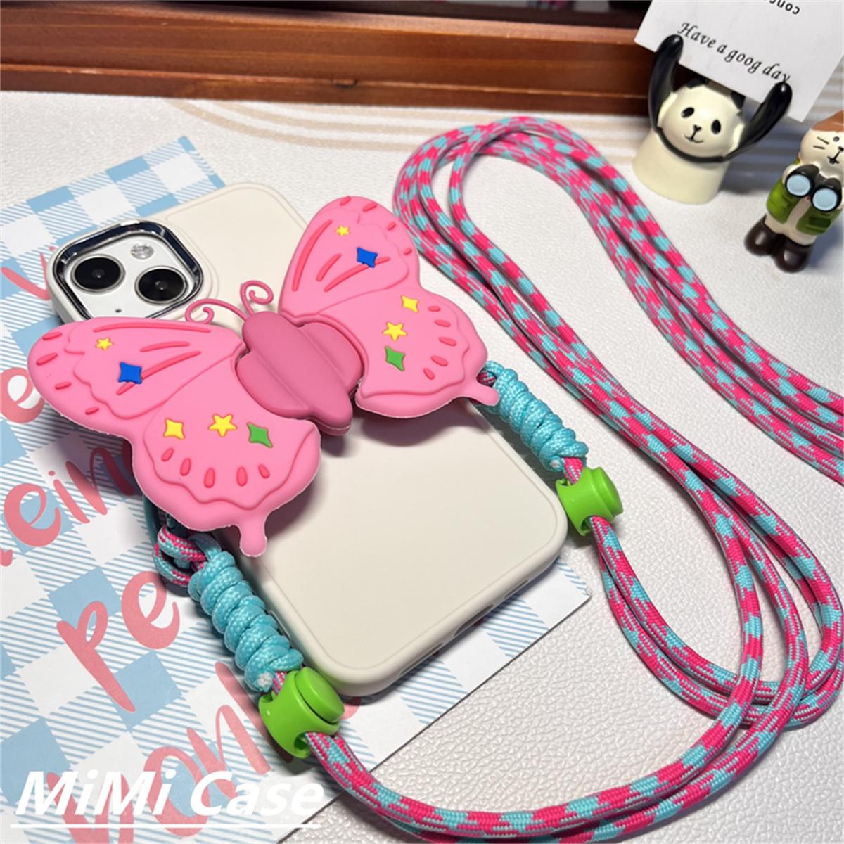 

Y2k Cute Butterfly Heart Wings Silicone Phone Clip Crossbody Lanyard Strap Phone Bracelet Anti-Lost Lanyard Jewelry Girl Woman Cotton