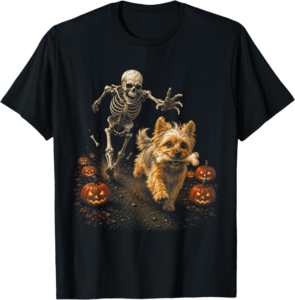 Lustiges Yorkie-Skelett und Halloween-T-Shirt