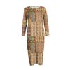 Women's Fashionable Casual Long-Sleeved Round Neck Retro Geometric Print Elegant Dress