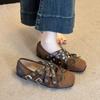 Retro Schleife Kreuzriemen Mary Jane Schuhe Damen 2025 Frühling und Sommer neue flache Niet Ballerinas