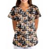 Women's Halloween Printed Loose V-Neck Pocket Short SleevUniform  Uniform