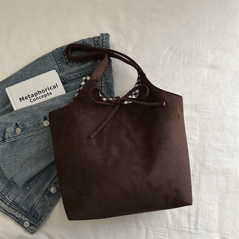 

Ретро осенне-зимняя сумка через плечо в клетку, большой вместимости, для поездок на работу, универсальная, в стиле ленивого ветра, портативная сумка-тоут кофейный