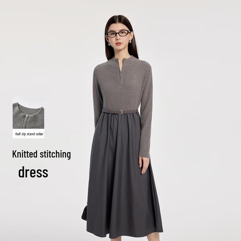 

FivePlus Slimming Long Sleeve Zipper Elastic Waist Knitted Dress L