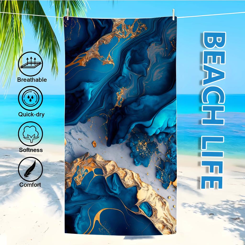 Microfiber Beach Towel Marble Pattern Bath Towel Thin Absorbent Extra Large Towel for Beach Swimming Camping Yoga Bath Sports