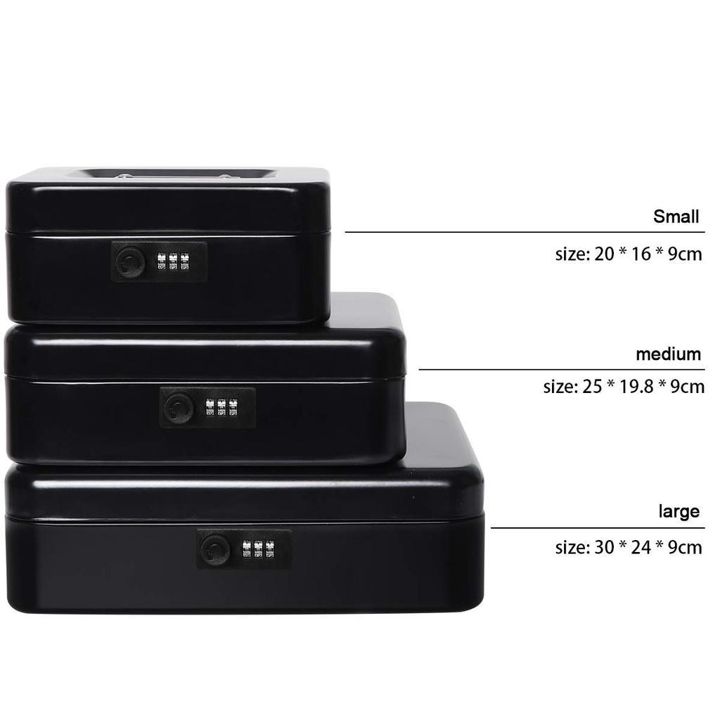 Lysmics Metal Dial Safe with Coin and Banknote Organizer, Black, Large