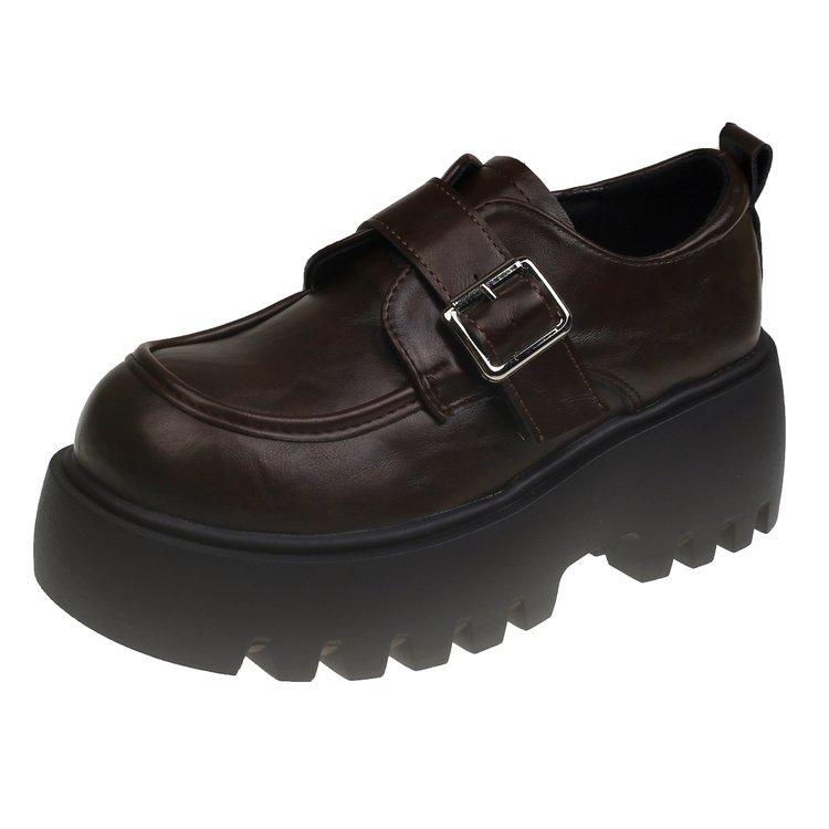 

[Armano] Лоферы женские туфли 2025 весна одинарная обувь для невысоких людей увеличивают рост платформа маленькие кожаные туфли ретро стиль 40 темно-коричневого