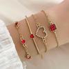 4 Pcs/Set Elegant Zinc Zinc Alloy U-Bangle Set Stackable Cubic Zircon Bracelet Heart Bracelet  Evening Wear