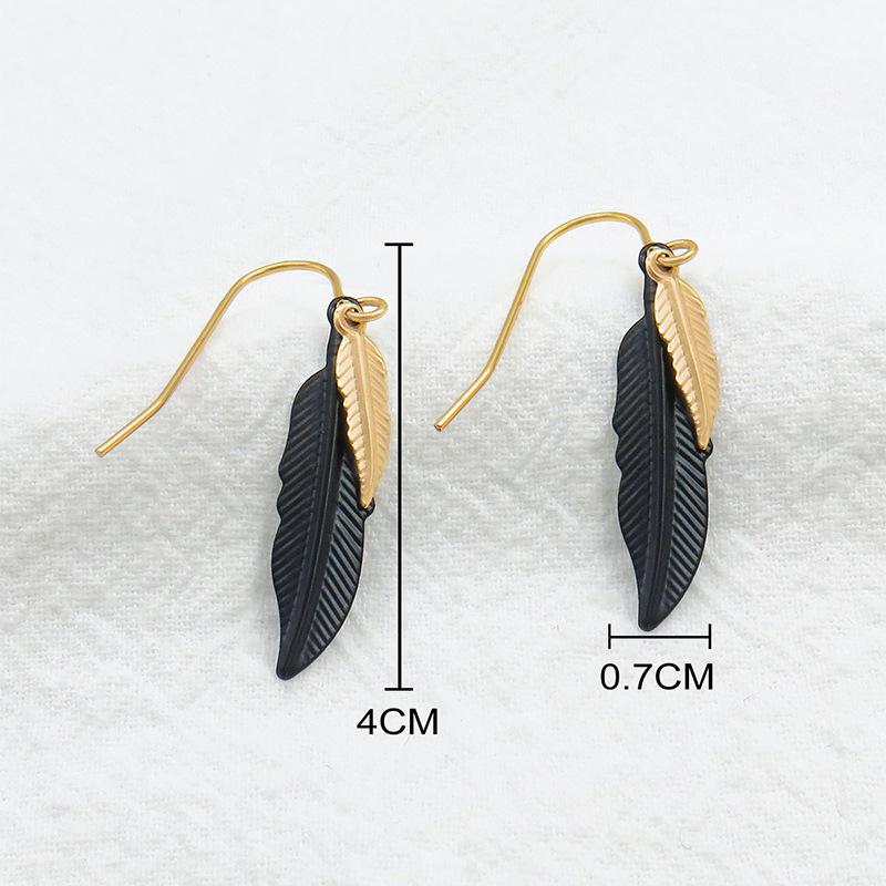 Black and Gold Two-color Electroplated Feather Earrings Niche Design Leaf Earrings Fashionable and Versatile Earrings