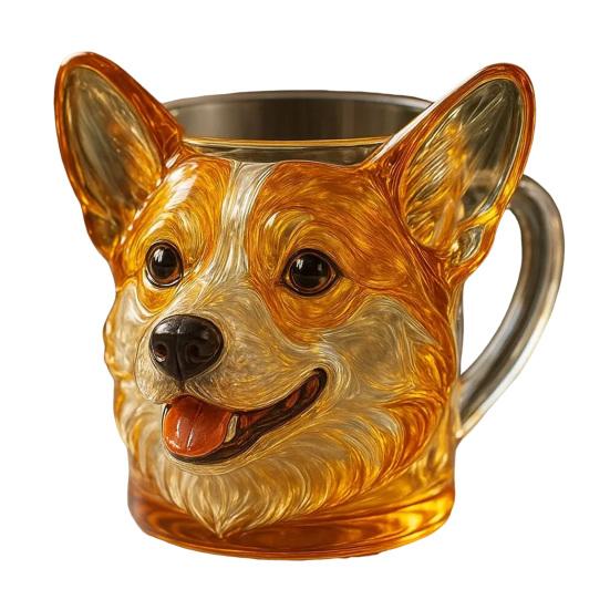 3D Hundefjes Glasskrus Morsom Vannkopp 11oz Gravering Kreativ Drikkebeholder Funky Skulpturelt Glass Gave til Hundelskere