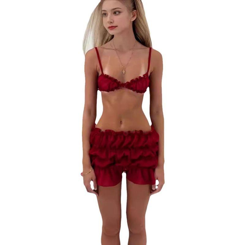 Gyaru Set Women 2025 New Pure Sexy Sling Vest Top + High Waist Frill Short Skirt Shorts