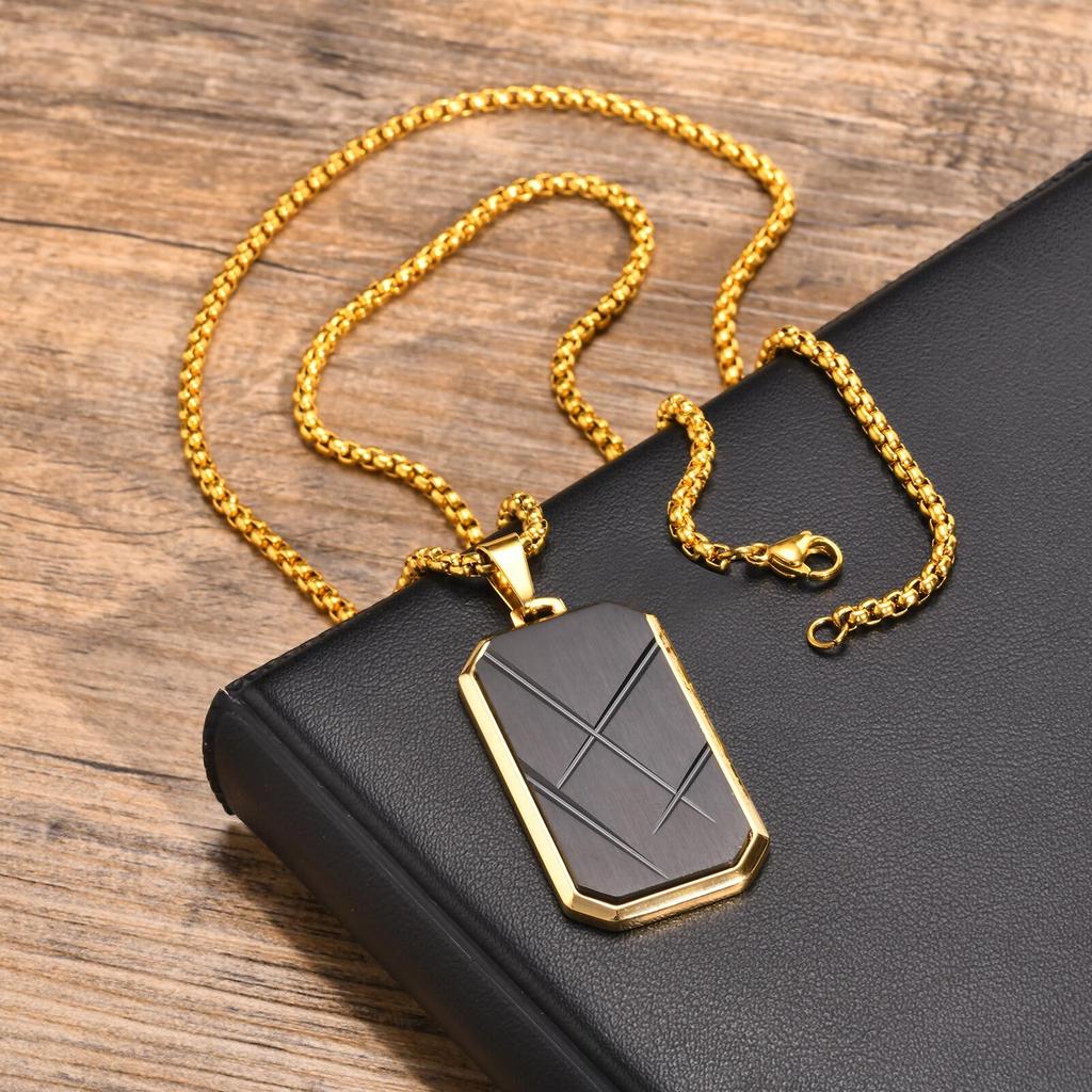 Stilvolle Hundemarken-Halsketten für Männer Jungen, Quadratischer Anhänger aus Edelstahl, Punk-Schmuck, Geschenke für Väter