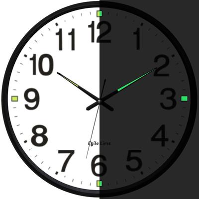 Tiché svítící nástěnné hodiny Černé 29,5 cm