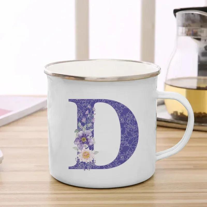Drinks Water Milk Cups 26 Initials Letter Purple Flower Print Enamel Mug Coffee Cup Thermal Coffee Cup To Carry Cupshe Drinkware
