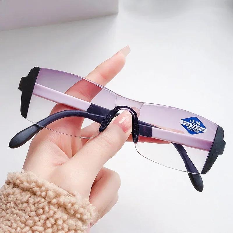 

New Frameless Dual Light Presbyopia Glasses Diamond Edges Fashion Reading Glasses Men Women Anti Blue Light Bifocal Eyewear 4.0
