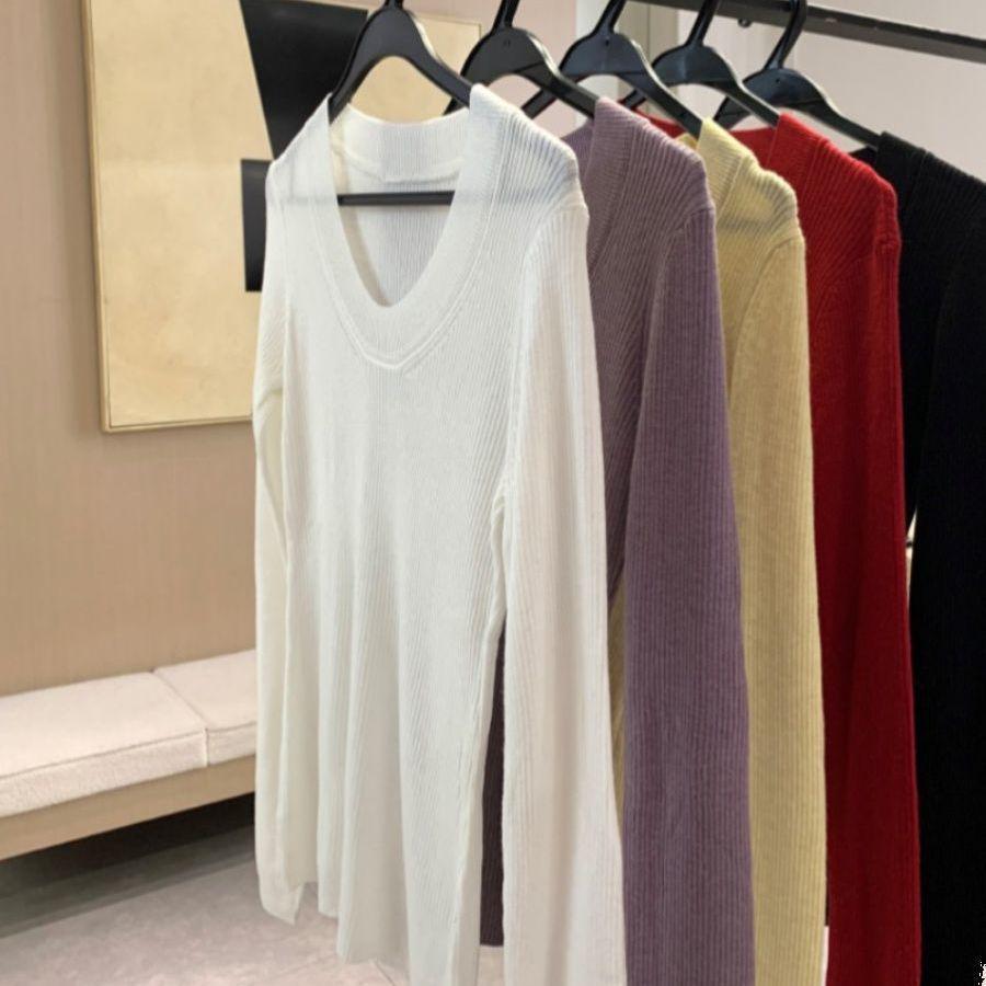 

Женский вязаный свитер с U-образным вырезом в корейском стиле, облегающего кроя - Топ с длинным рукавом на осень/зиму 2025 One Size белый