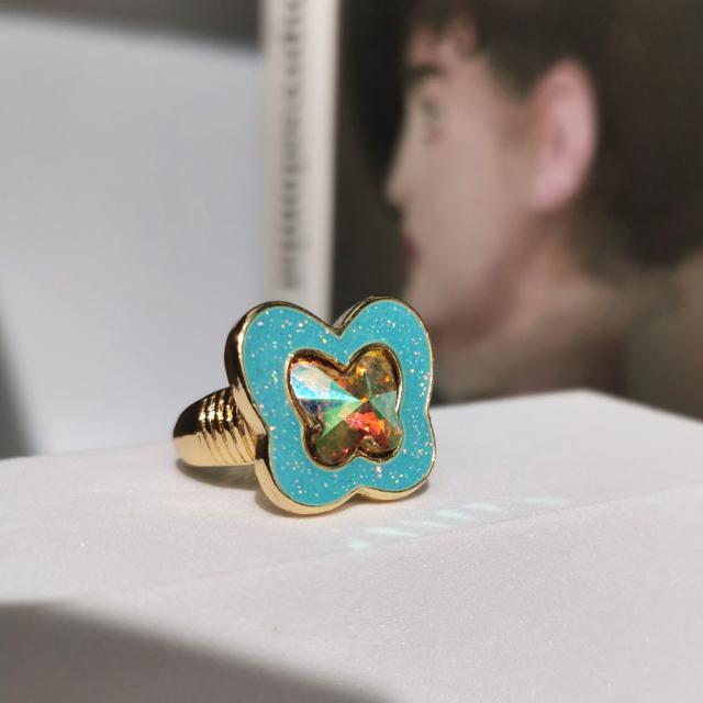 Colorful Glitter Enamel Flower Rings Y2K Fashion Floral Big Chunky Cocktail Ring for Women Girls Party Jewelry Ins Trendy New