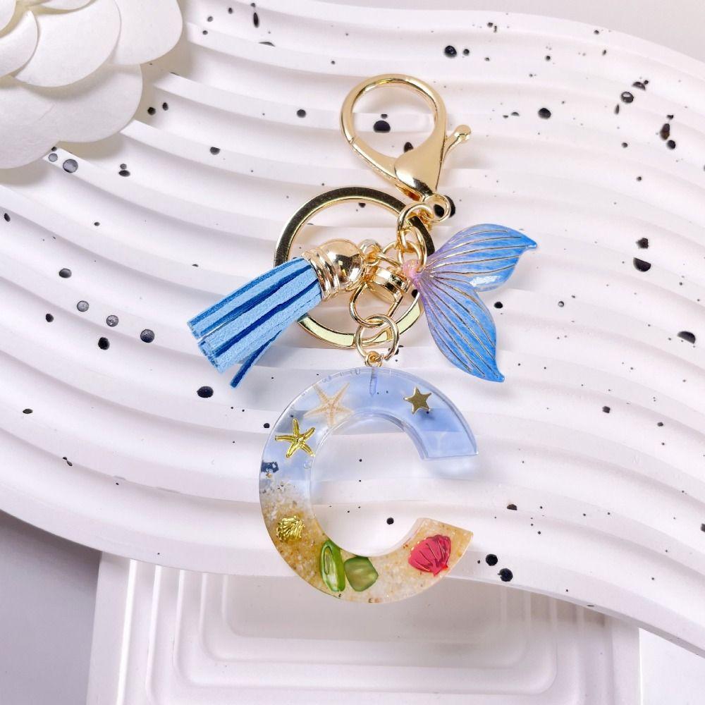 Blue Tassel Blue Ocean Letter Keychain 26 Letters 26 Letter Keychain  Handbag Decor