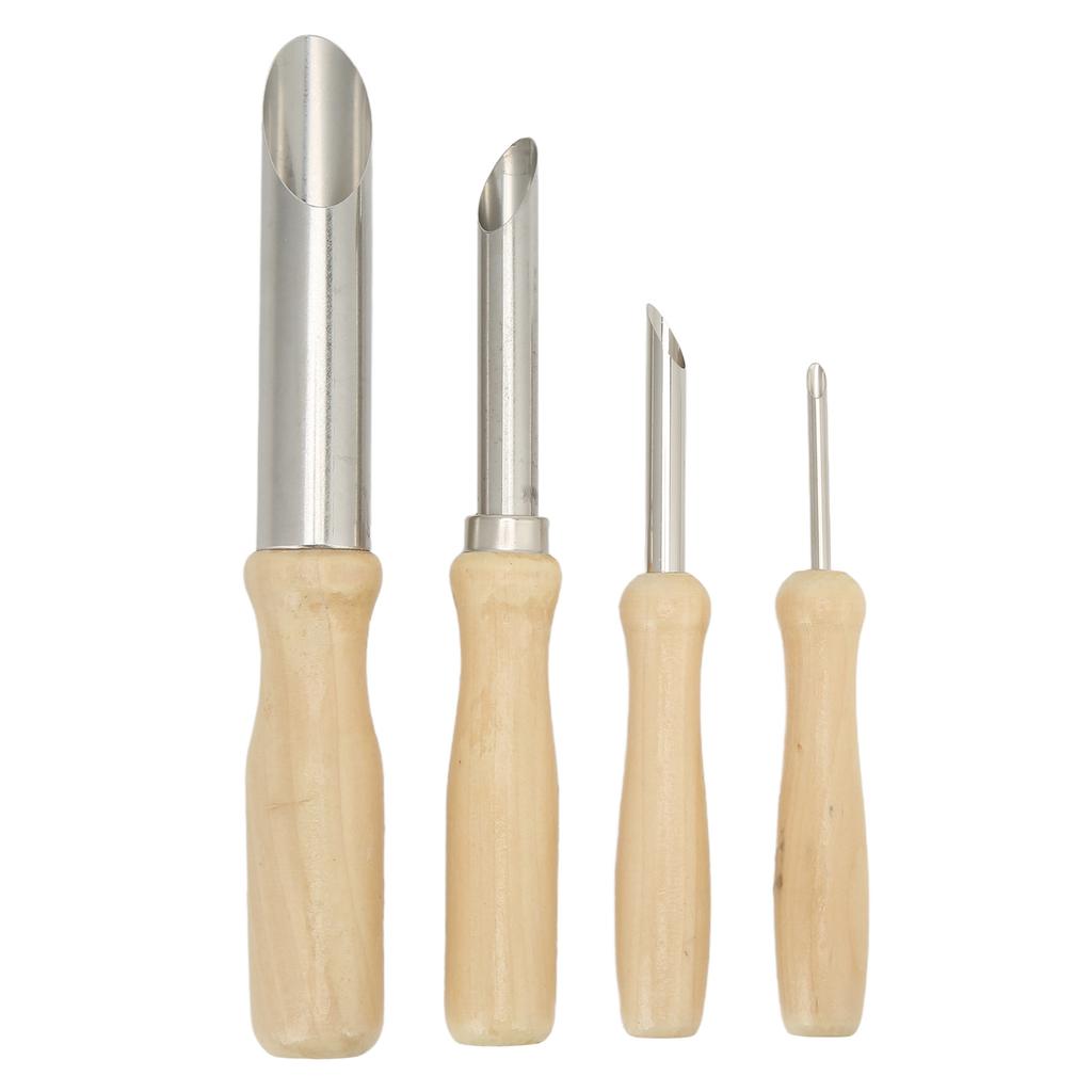 4 STÜCKE Tonlochschneider Rund Edelstahl Keramiklochschneider Ergonomischer Skulpturenlochschneider mit Holzgriff für