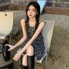 French Small Women's Skirt Summer New Suspender Plaid A-word Dress Design Temperament Slim Skirt