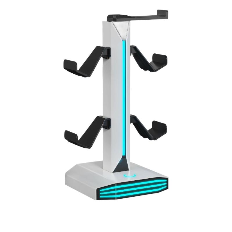 Functional Game Controller Stand Including Power Outlets And LED Features Perfect For Headphones Organization
