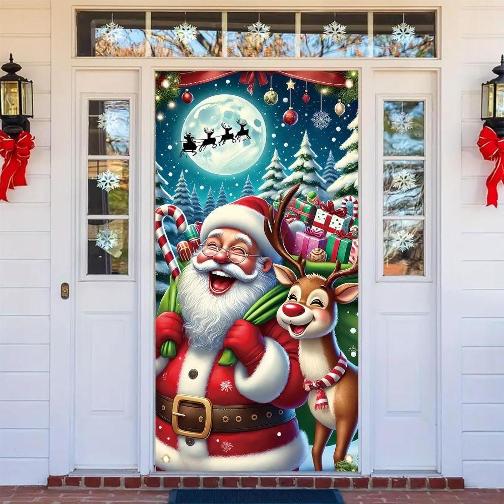 Door Hanging Christmas Door Banner Background Holiday Props Door Curtain Old Man Snowman Atmosphere Arrangement Door Banner