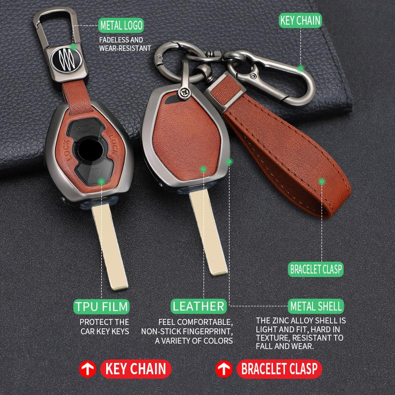Zinc Alloy +Leather Car Key Case Cover for BMW 3 5 7 Series X5 E53 X3 F83 E46 E39 E38 E60 E63 E61 E64 330i Z3 Z4 E85 E86 M5 325i