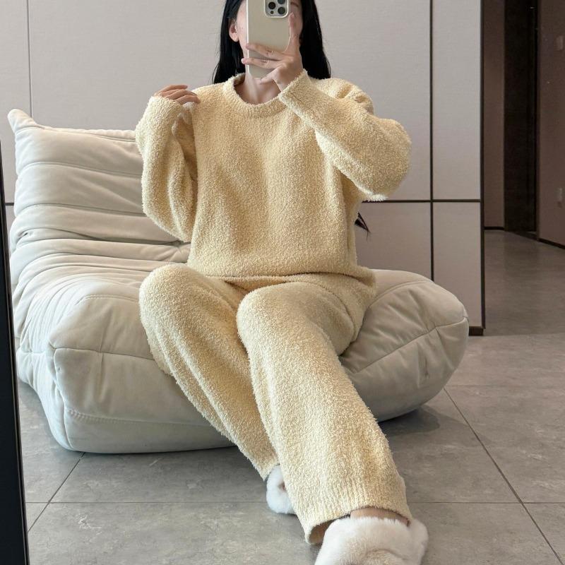 New Red Half-edge Velvet Pajamas Women's Winter Thickened Warm Homewear Christmas Natal Year Red Suit