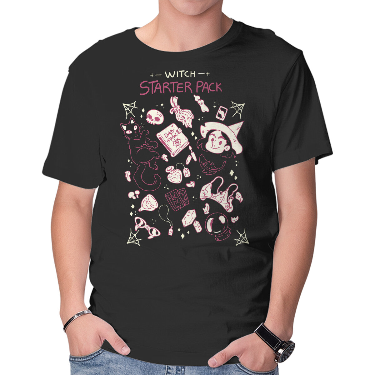 Unisex Crew Neck T-Shirt Witch Starterpack Graphic Short Sleeve Casual Tee XL