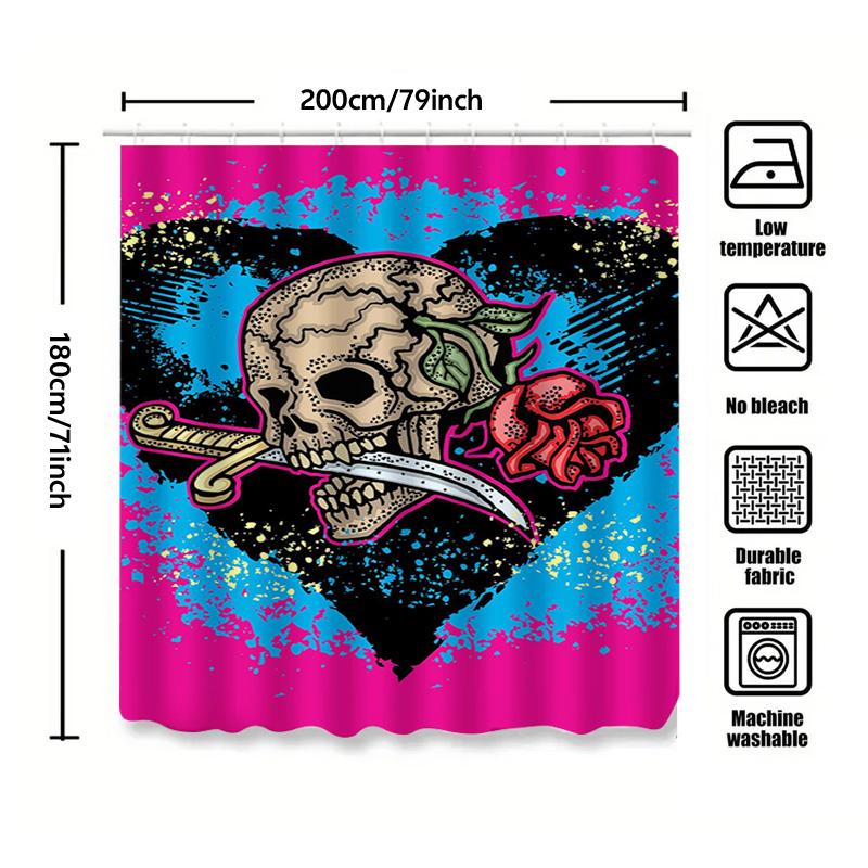 Tuniu Skull Rose Heart Shower Curtain Gothic Black Pink Tribal Art Waterproof Bathroom Decor
