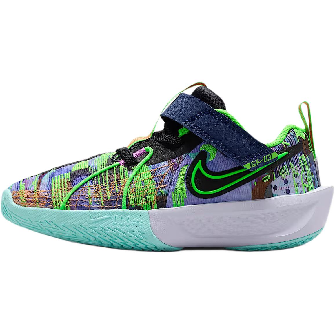 

Найк ГТ. Детские кроссовки Cut 3 PS Blue Void/Hyper Violet/Bleached Turquoise/Green Strike Черный HV2244-400 26