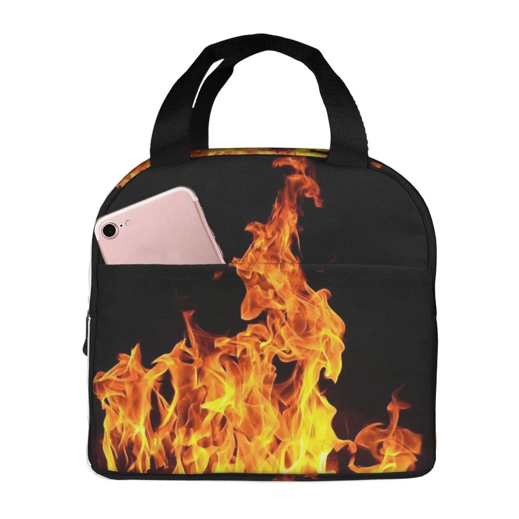 Burning Fire Insulated Lunch Bag for Women Children Portable Food Boxes Thermal Lunch Box Tote