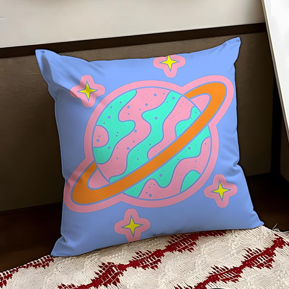 Orbiting Cartoon Planet Cushion Cover Reversible Soft Durable Pillow Cover Home  Car MultiScene Use for Daily Comfort