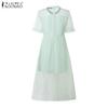 ZANZEA Abito casual da donna elegante con inserti in rete, girocollo, manica corta